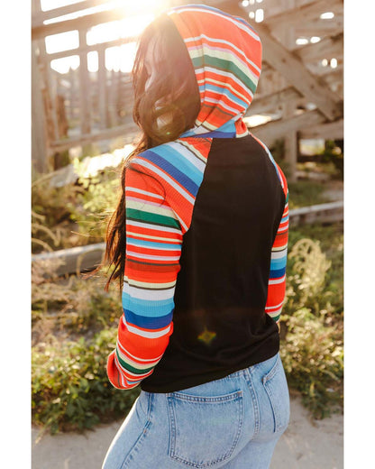 Azura Exchange Striped Patchwork Kangaroo Pocket Hoodie - L