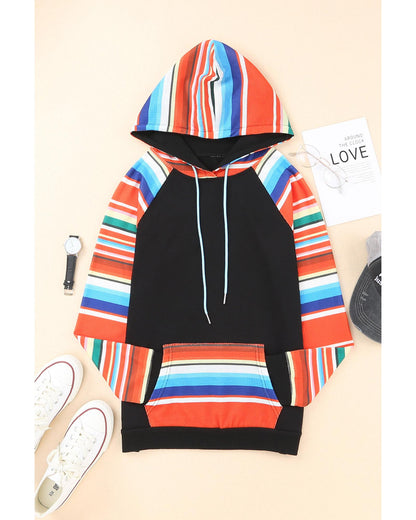 Azura Exchange Striped Patchwork Kangaroo Pocket Hoodie - L