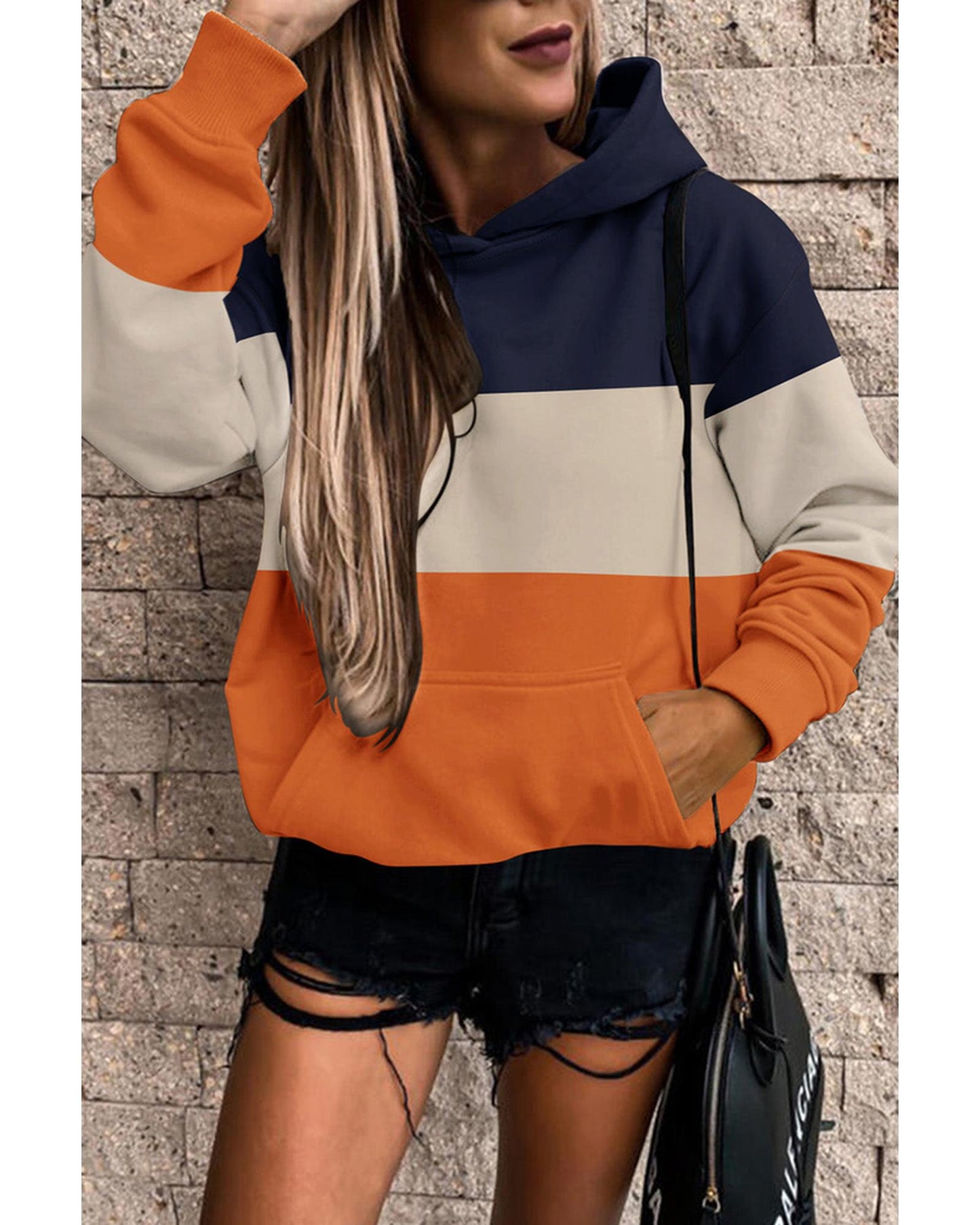 Azura Exchange Color Block Hoodie with Kangaroo Pocket - S