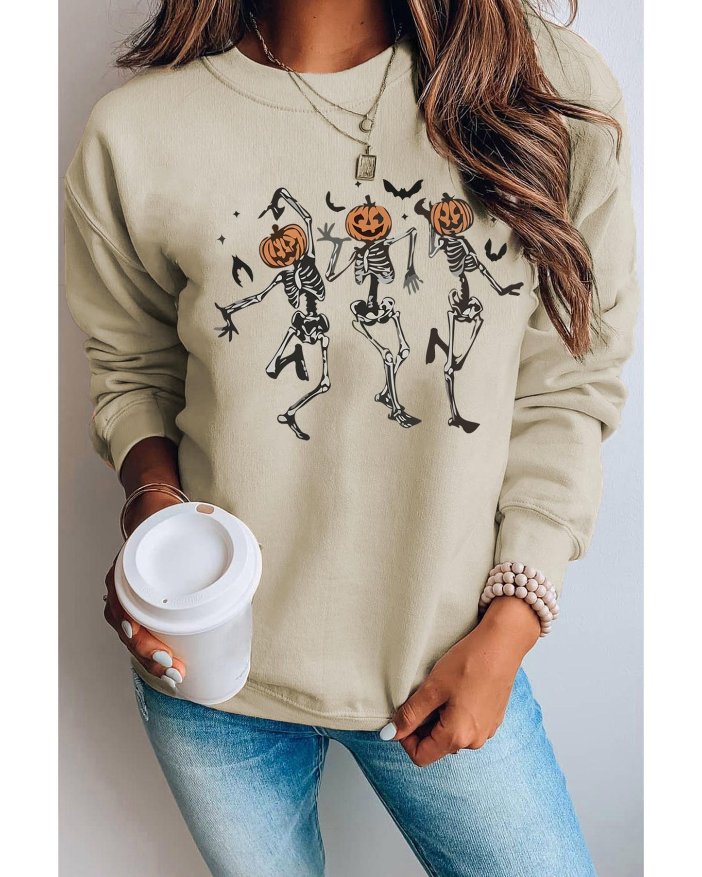 Azura Exchange Pumpkin Skull Graphic Crew Neck Sweatshirt - XL