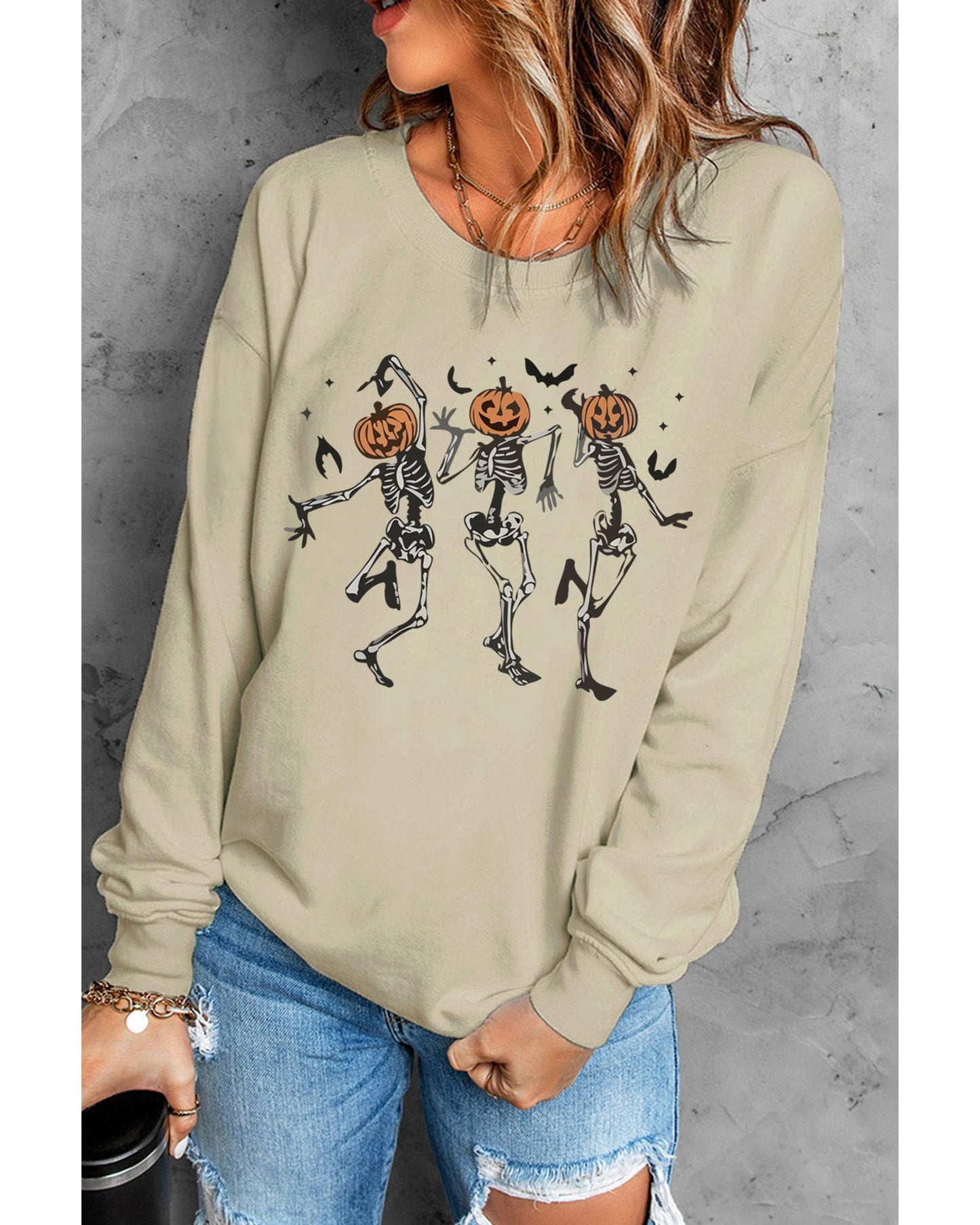 Azura Exchange Pumpkin Skull Graphic Crew Neck Sweatshirt - XL