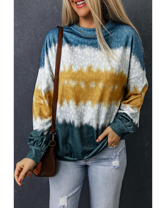 Azura Exchange Leopard Tie Dye Color Block Pullover Sweatshirt - M