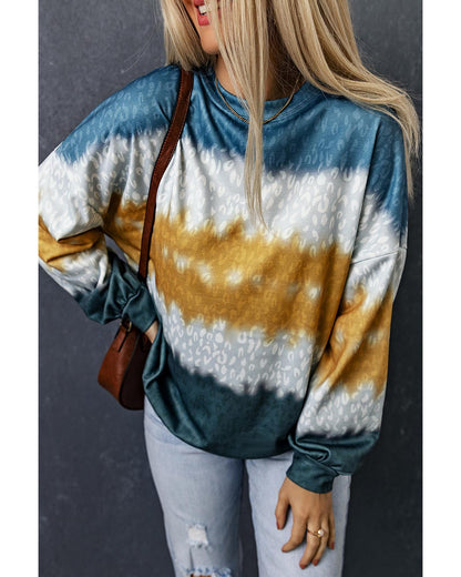 Azura Exchange Leopard Tie Dye Color Block Pullover Sweatshirt - M