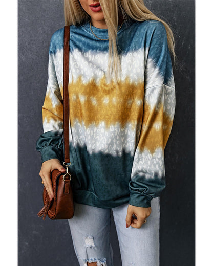 Azura Exchange Leopard Tie Dye Color Block Pullover Sweatshirt - M