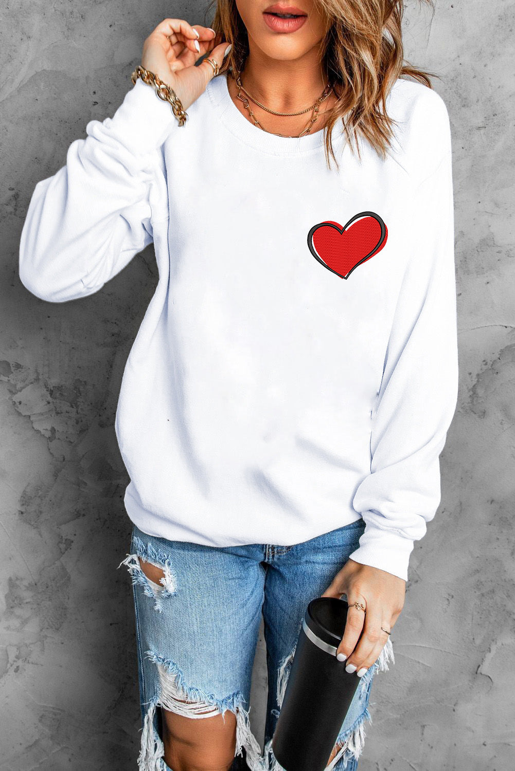 Azura Exchange Embroidered Heart Pullover Sweatshirt - XL