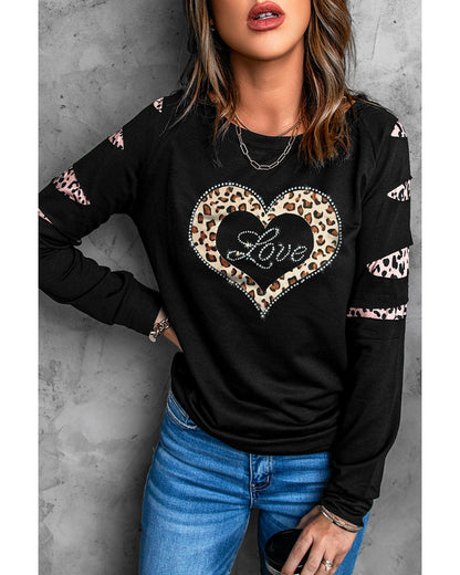 Azura Exchange Leopard Rhinestone Heart Graphic Sweatshirt - M