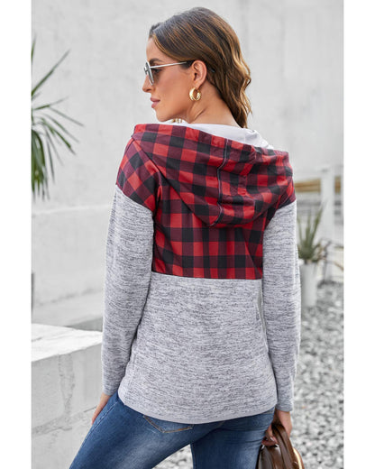 Azura Exchange Plaid Splicing Pocketed Hoodie - L