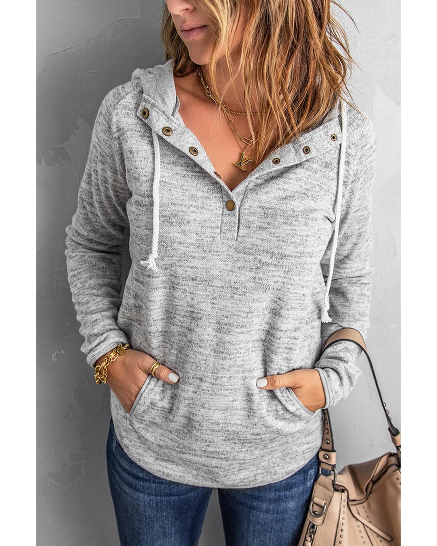 Azura Exchange Buttoned Casual Hoodie with Pocket Design - 2XL