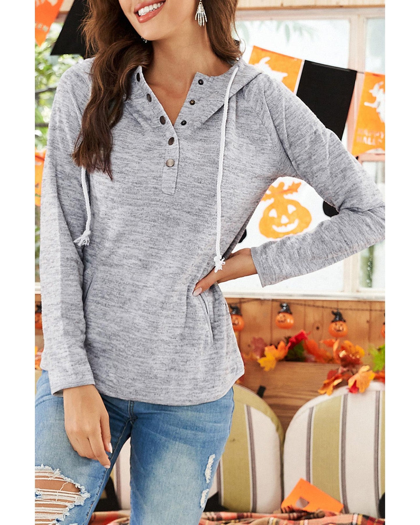 Azura Exchange Buttoned Casual Hoodie with Pocket Design - 2XL