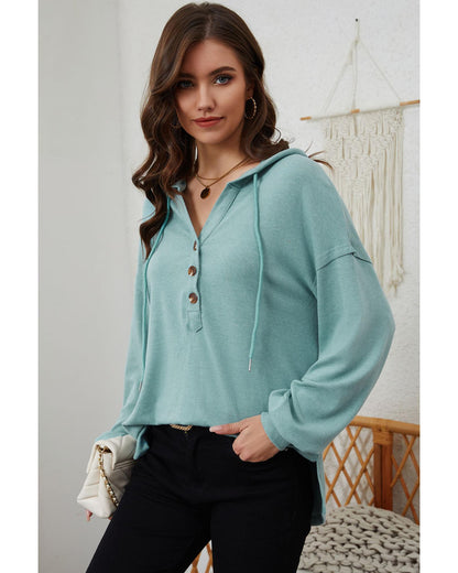 Azura Exchange High and Low Hem Hoodie with Buttoned Detail - M