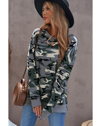 Azura Exchange Camouflage Pullover Sweatshirt with Slits - L