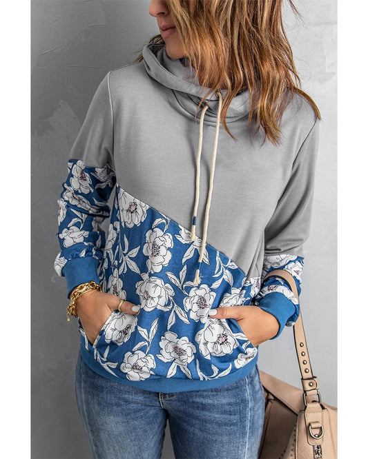 Azura Exchange Floral Splicing Cowl Neck Hoodie - 2XL