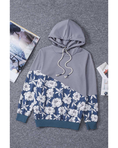 Azura Exchange Floral Splicing Cowl Neck Hoodie - L