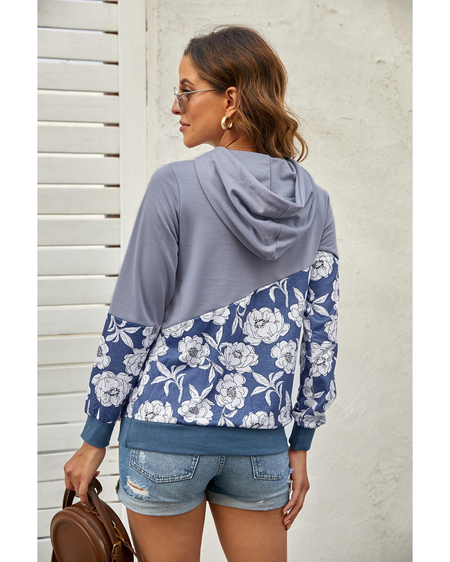 Azura Exchange Floral Splicing Cowl Neck Hoodie - XL