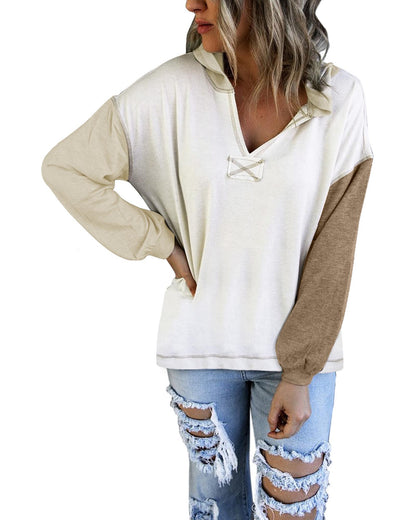 Azura Exchange Colorblock V Neck Long Sleeve Hoodie - M