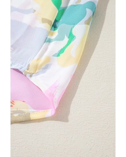 White Colorful Horse Printed Long Sleeve Button Up Casual Shirt - XL