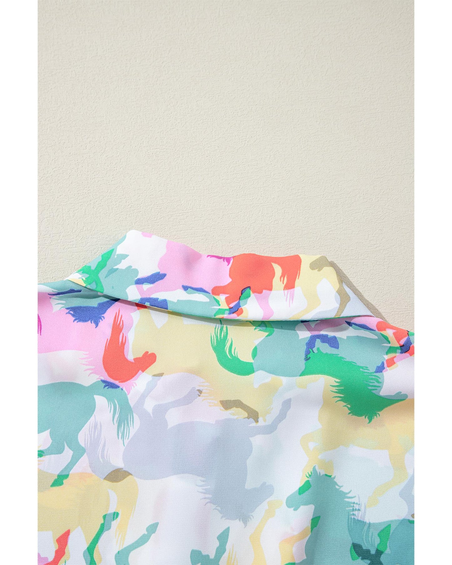 White Colorful Horse Printed Long Sleeve Button Up Casual Shirt - XL