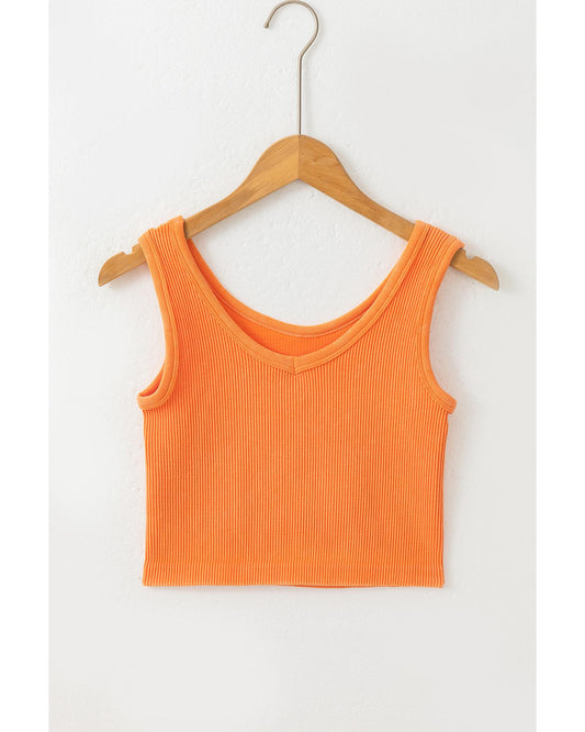 Grapefruit Orange Ribbed Seamless Cropped Tank Top - L
