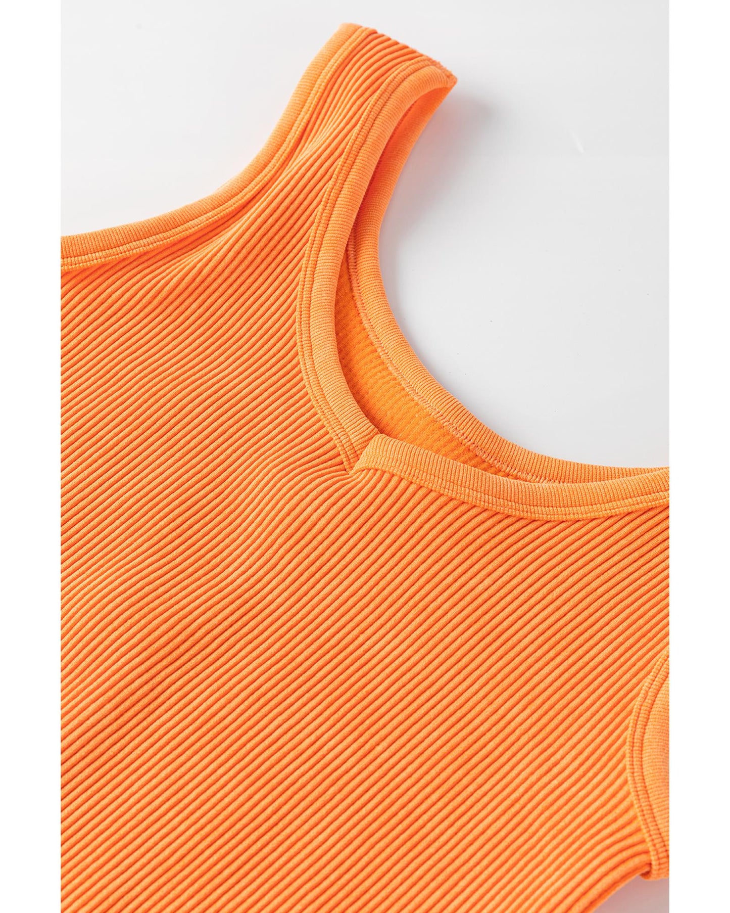 Grapefruit Orange Ribbed Seamless Cropped Tank Top - L