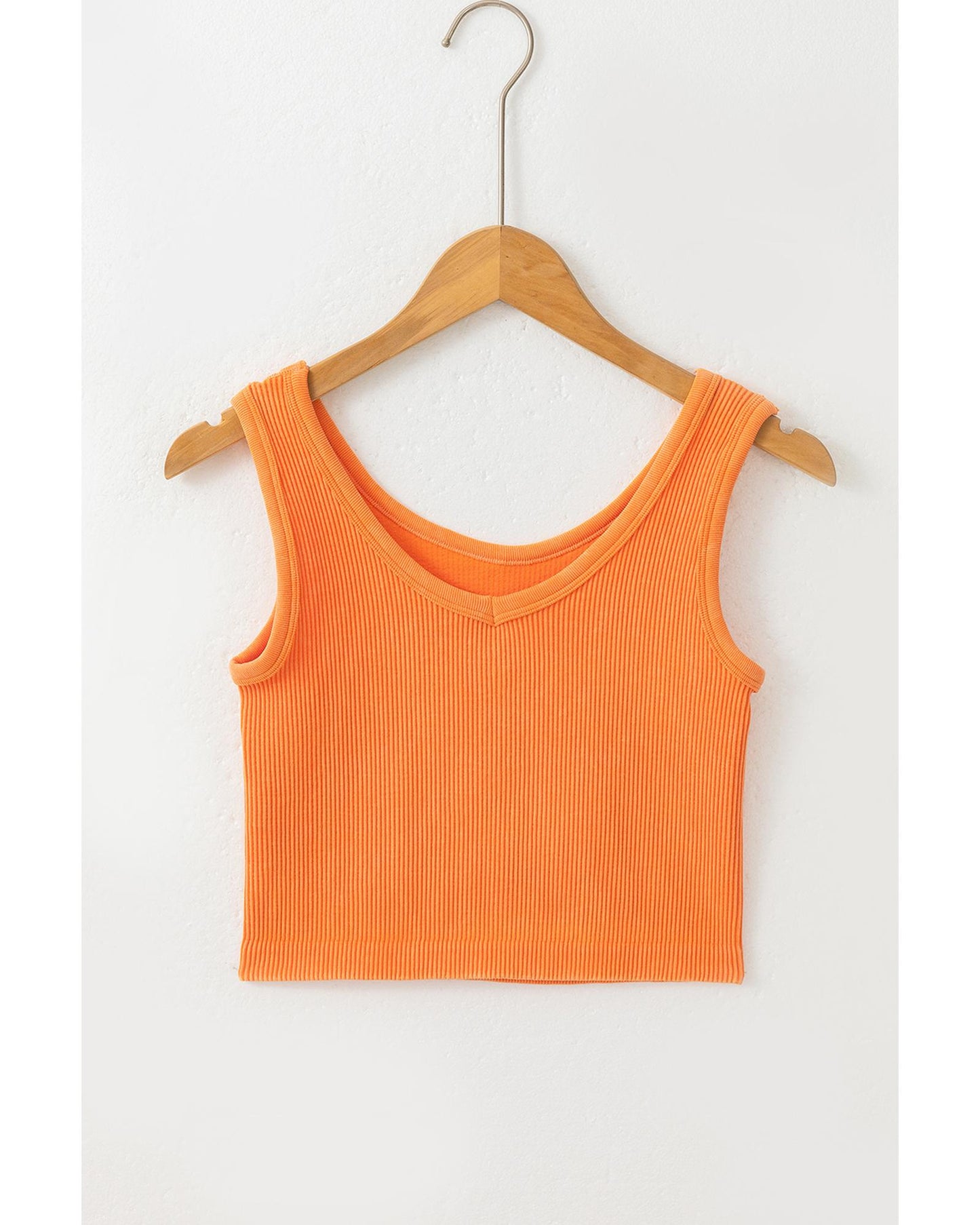 Grapefruit Orange Ribbed Seamless Cropped Tank Top - S
