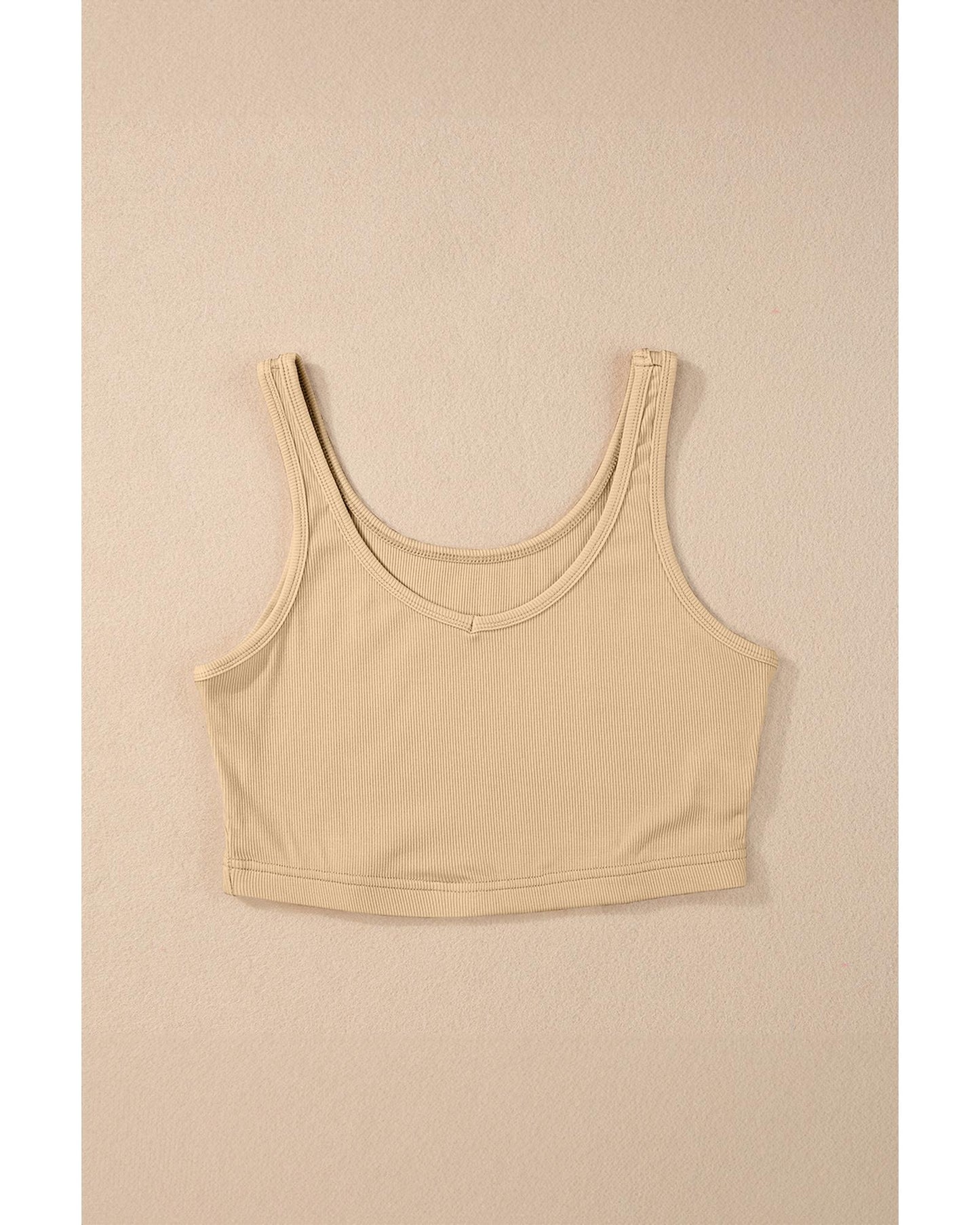 Apricot Ribbed Knit Sheath Sleeveless Crop Top - L