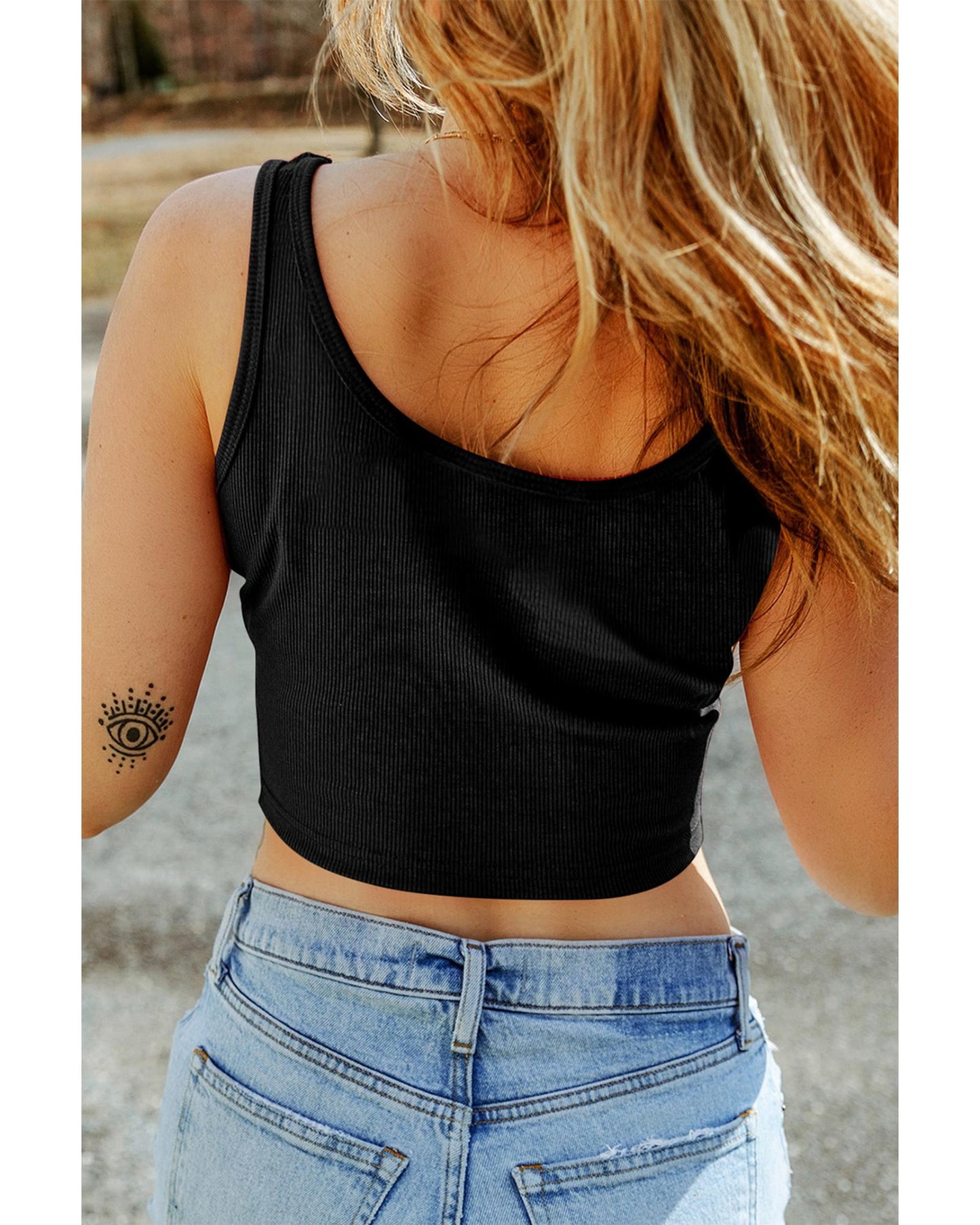 Black Ribbed Knit Sheath Sleeveless Crop Top - XL