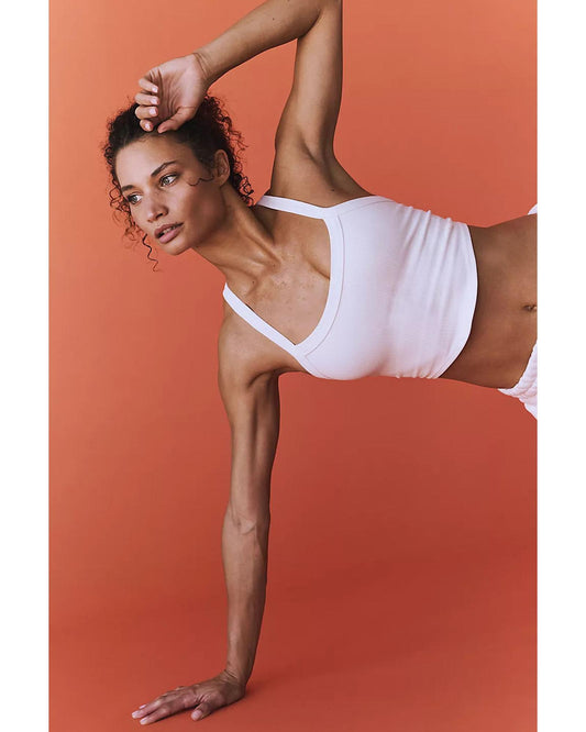 White Athletic Ribbed Cropped Cami Top - L