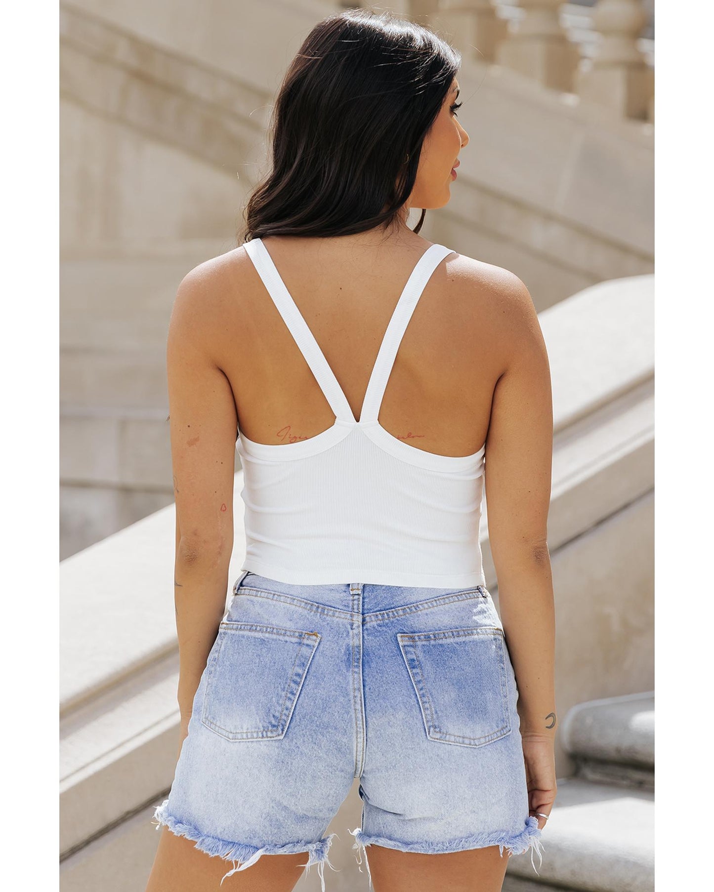 White Athletic Ribbed Cropped Cami Top - L