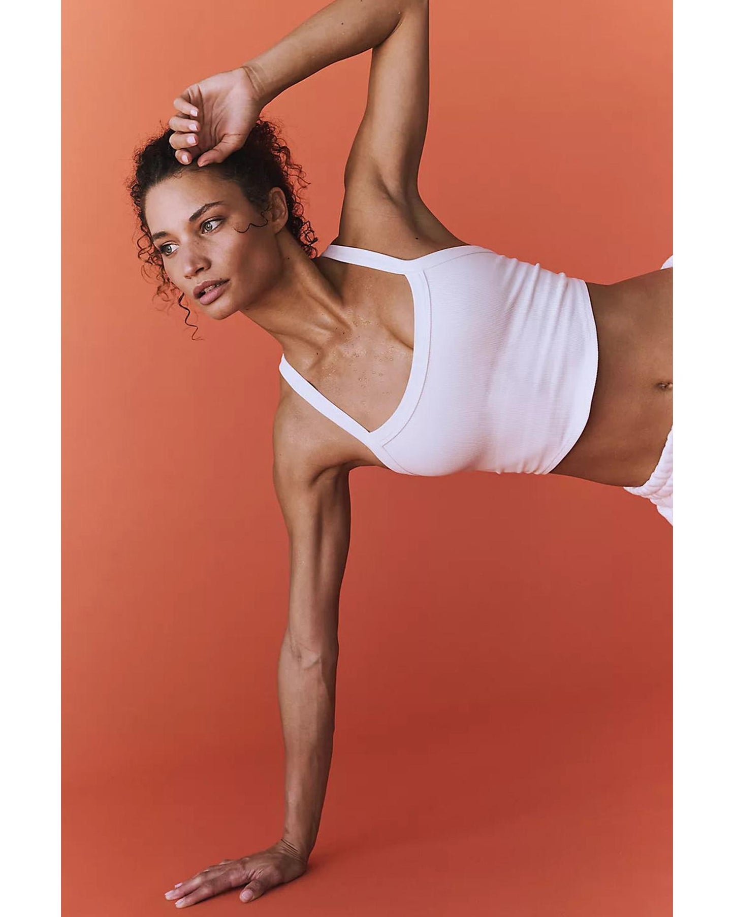 White Athletic Ribbed Cropped Cami Top - XL