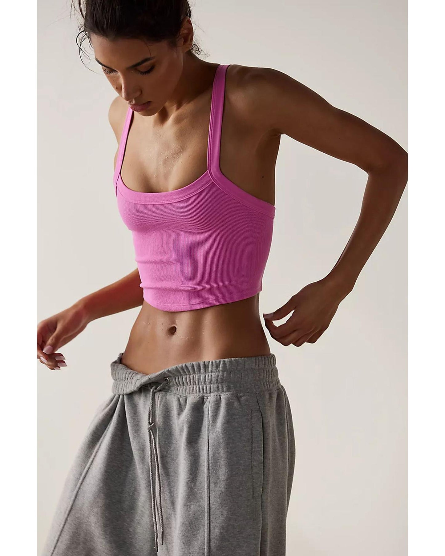 Bonbon Athletic Ribbed Cropped Cami Top - L