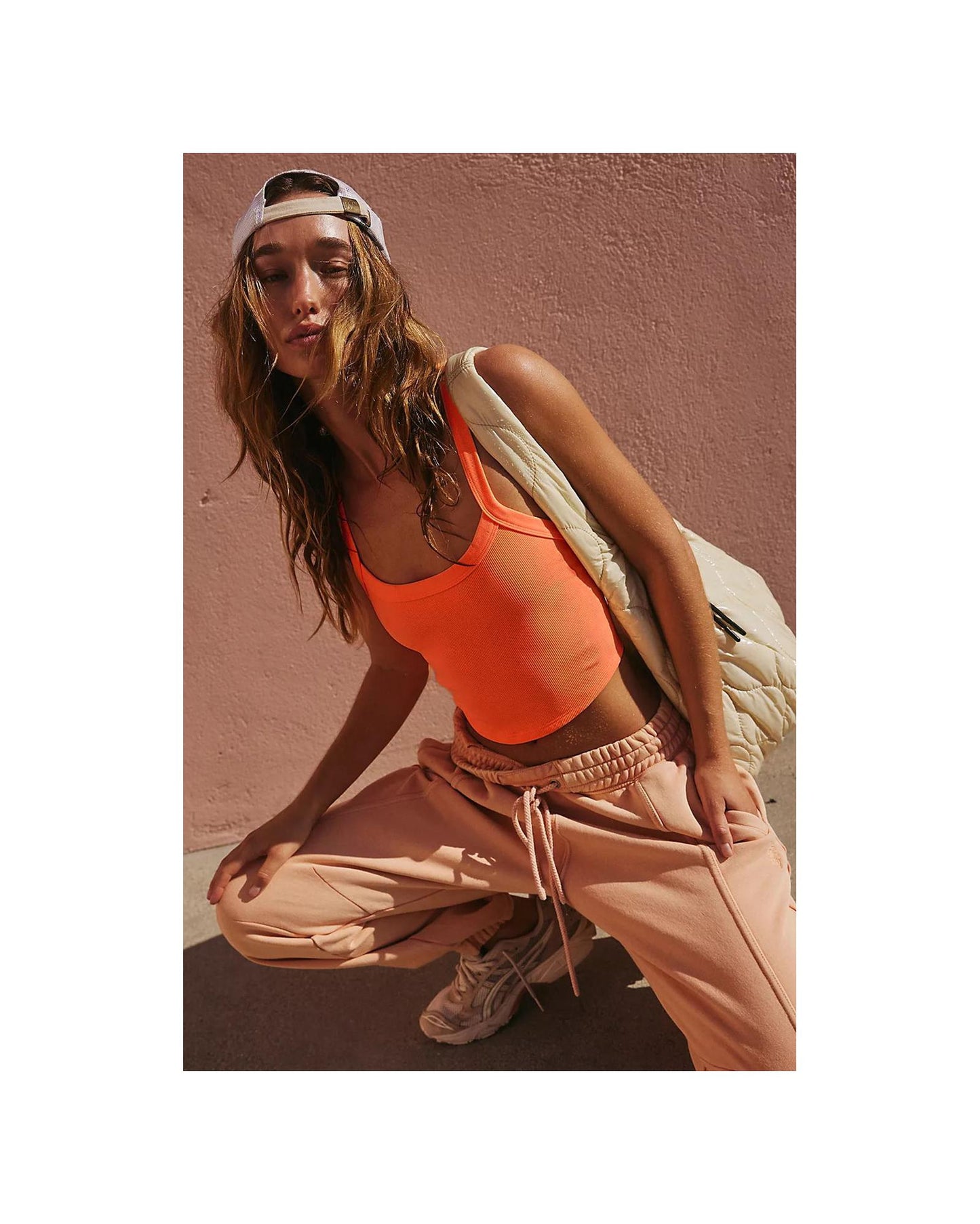 Grapefruit Orange Athletic Ribbed Cropped Cami Top - XL