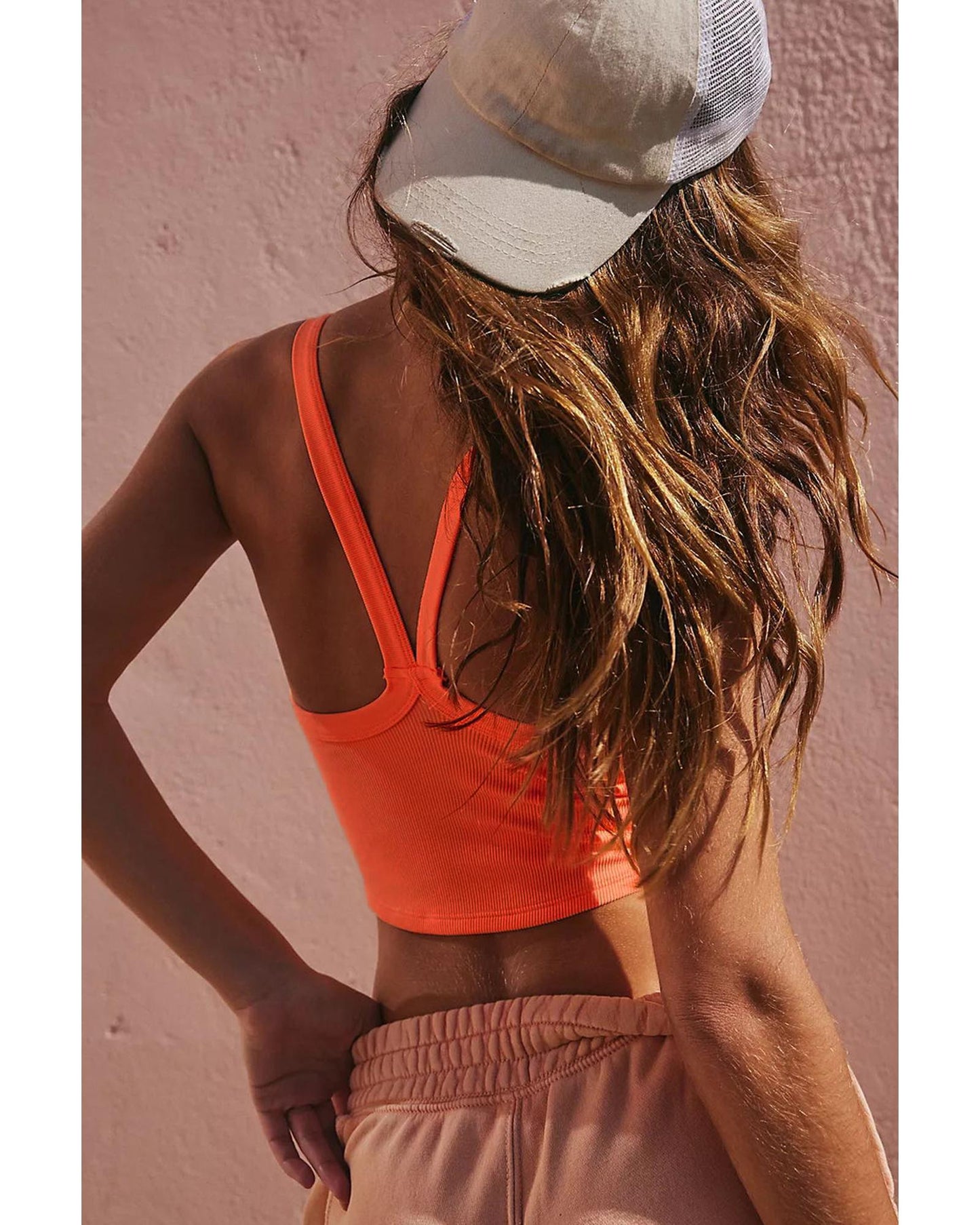 Grapefruit Orange Athletic Ribbed Cropped Cami Top - XL