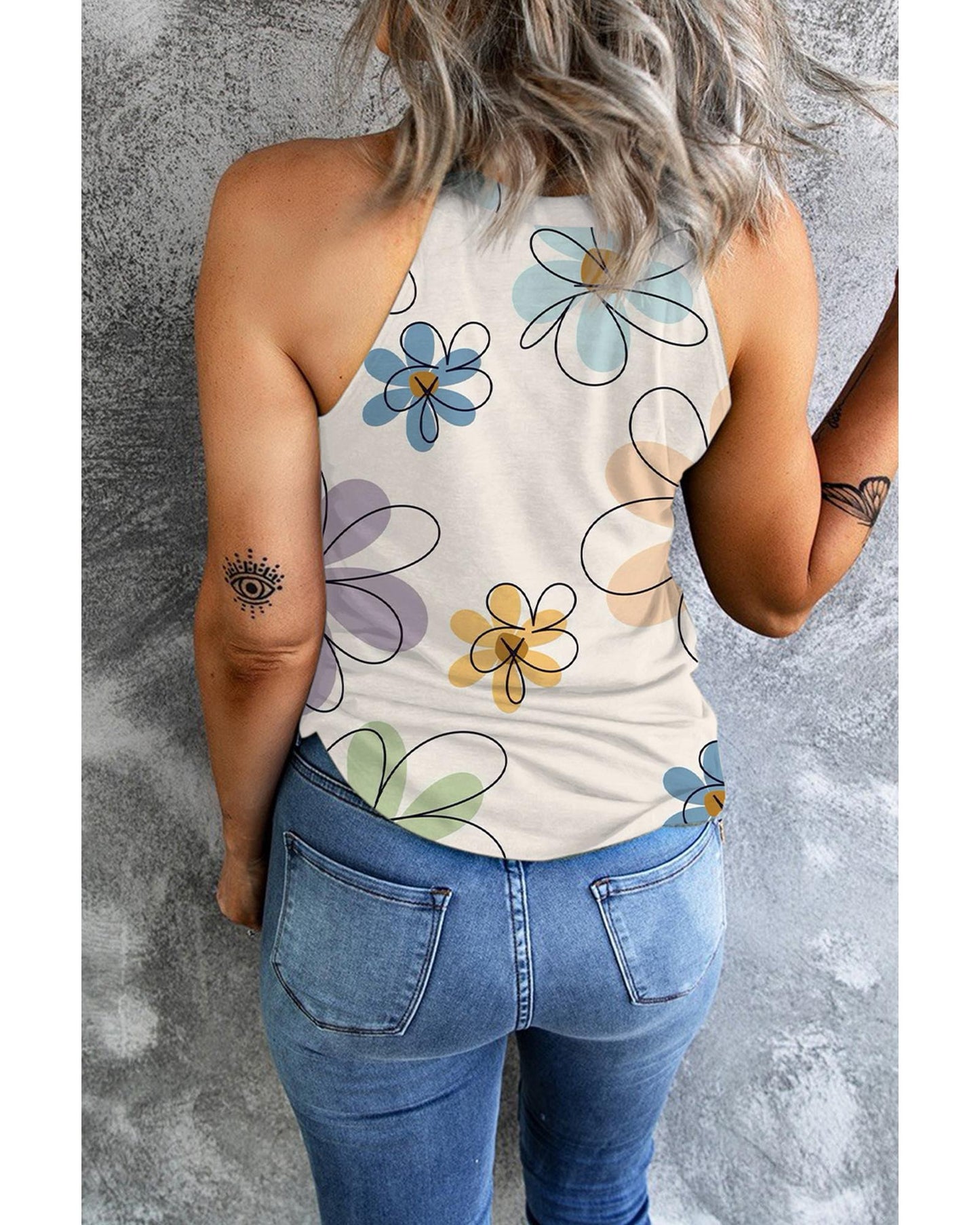Beige Sweet Floral Tank Top - S