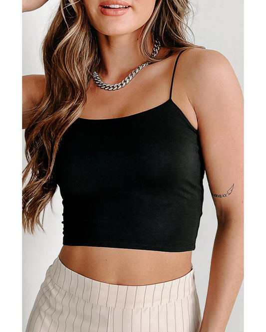 Black Spaghetti Strap Skinny Fit Cropped Tank Top - M