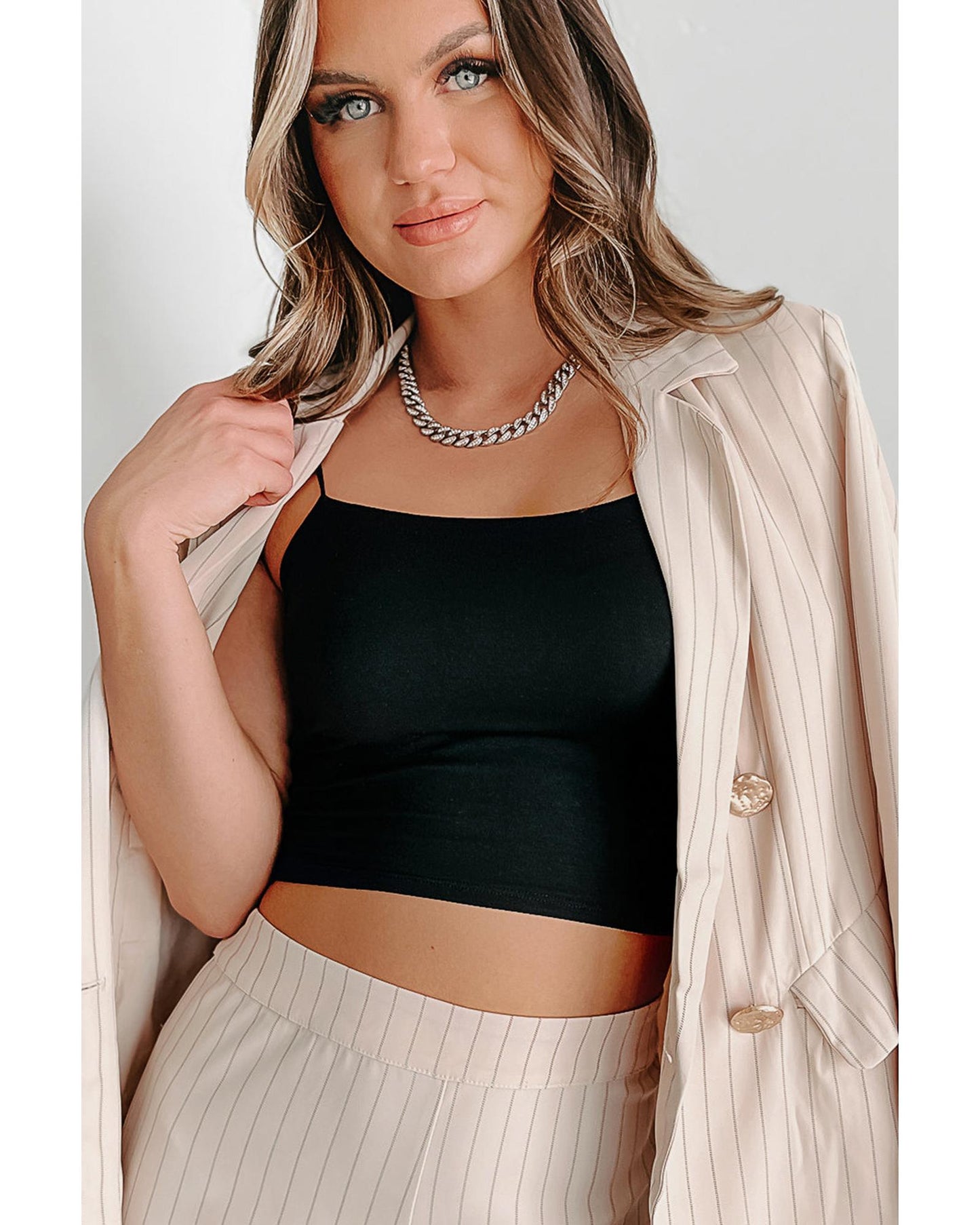 Black Spaghetti Strap Skinny Fit Cropped Tank Top - M