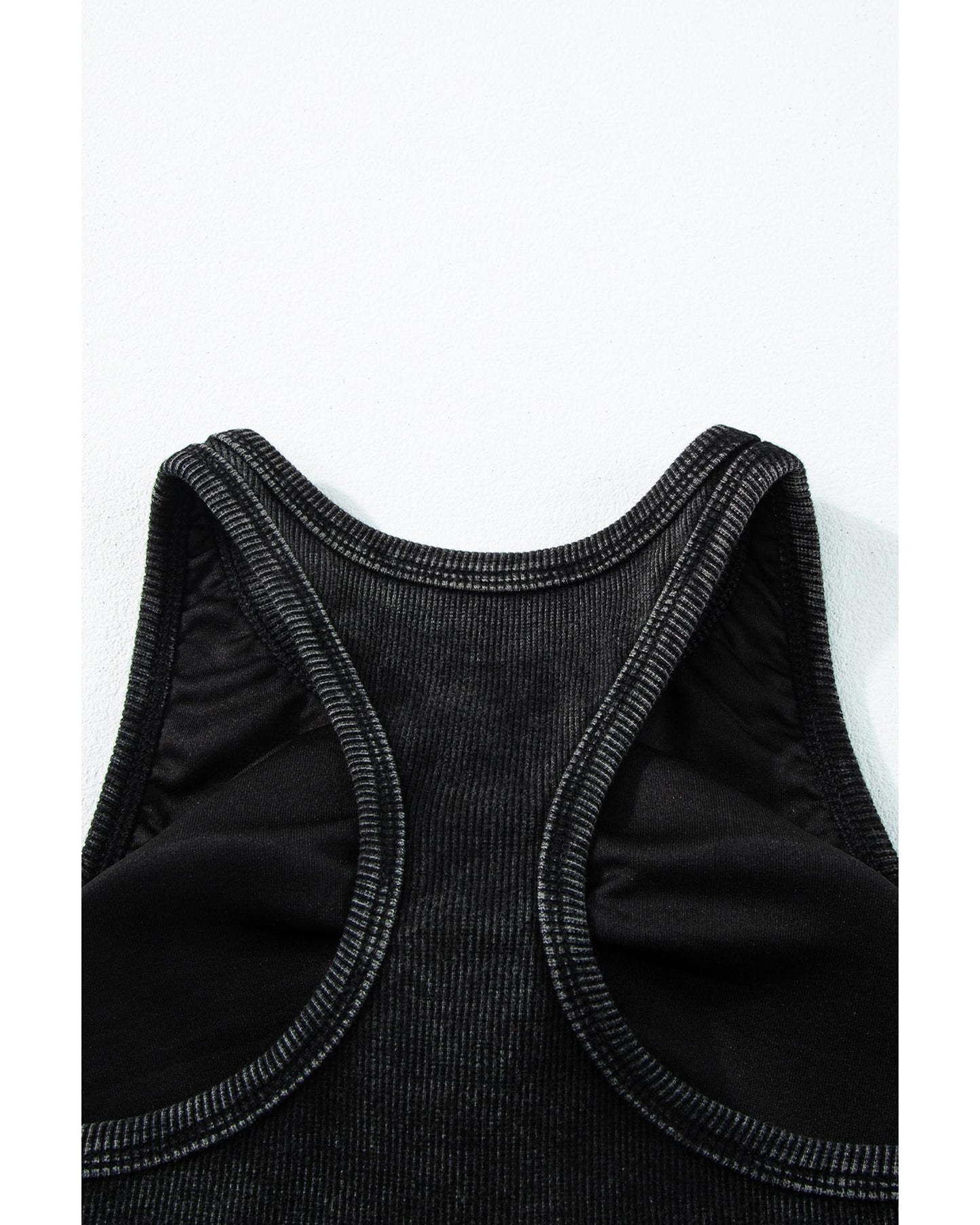 Black Ribbed Mineral Wash Racerback Cropped Tank Top - M