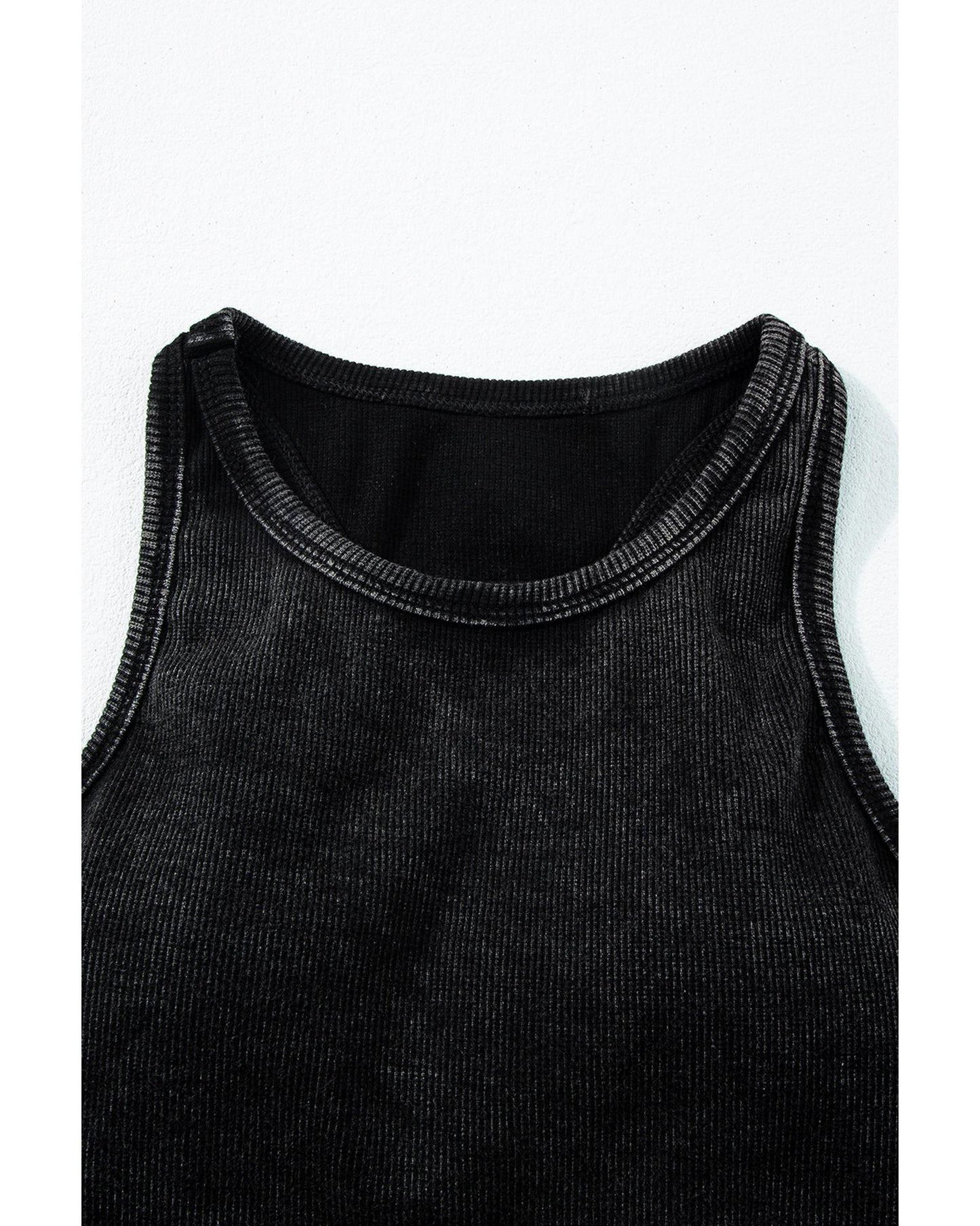 Black Ribbed Mineral Wash Racerback Cropped Tank Top - XL