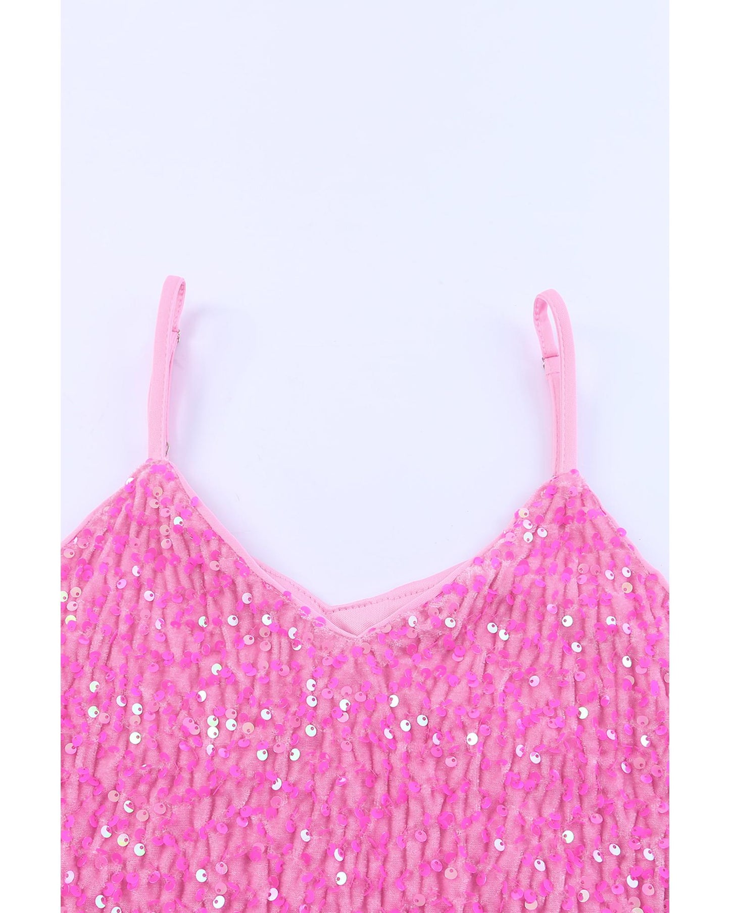 Pink Sequin Adjustable Straps Tank Top - L