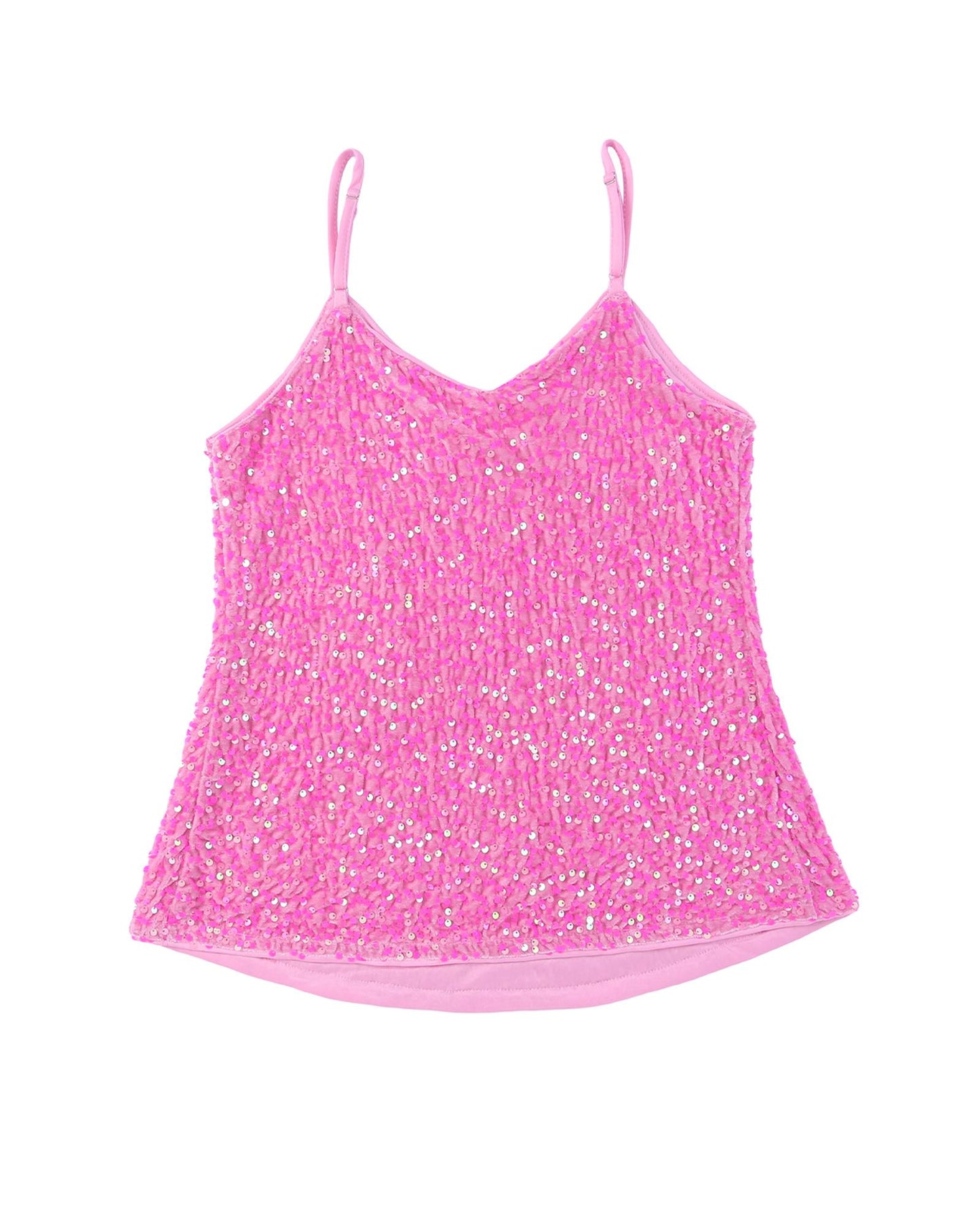 Pink Sequin Adjustable Straps Tank Top - L