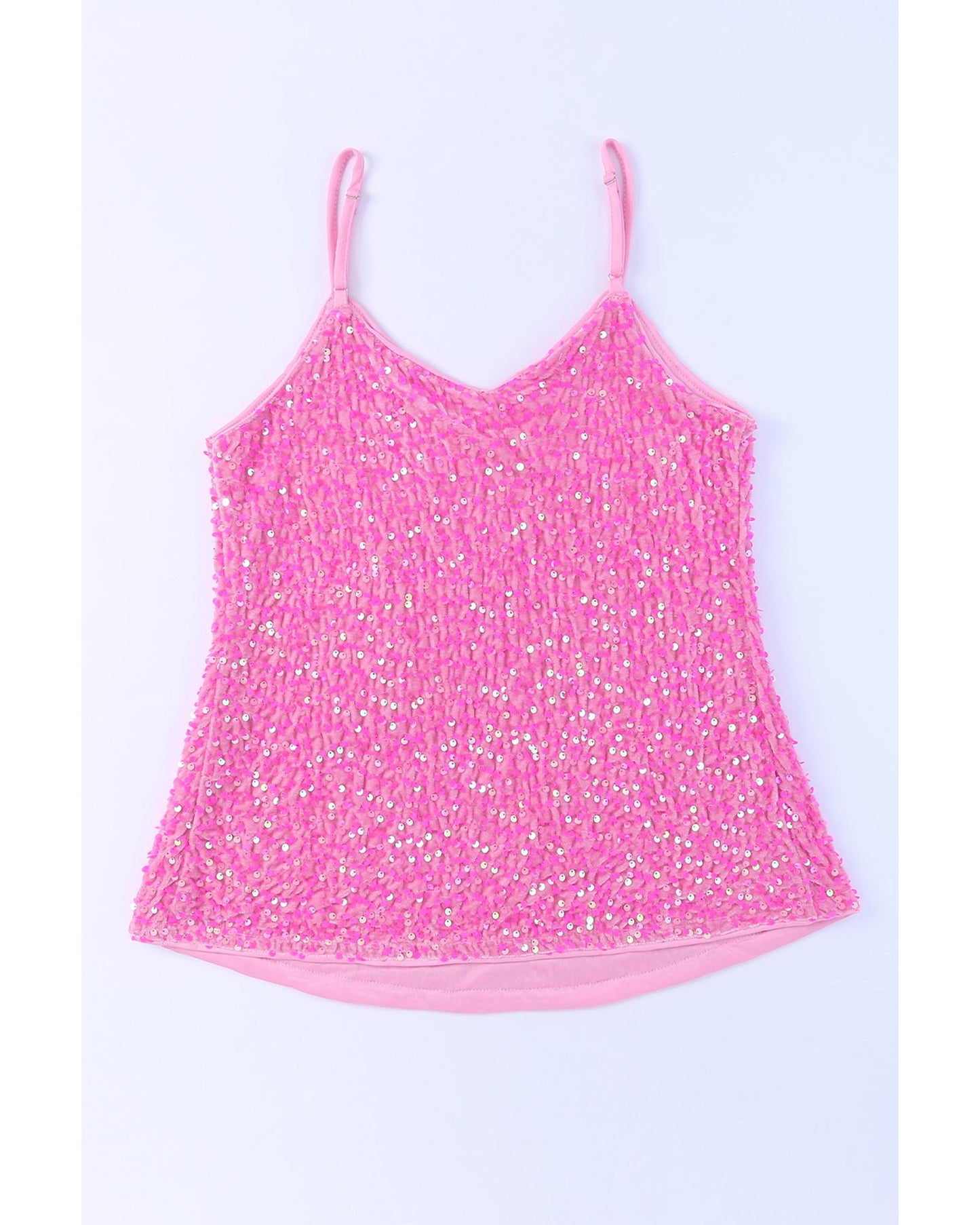 Pink Sequin Adjustable Straps Tank Top - XL