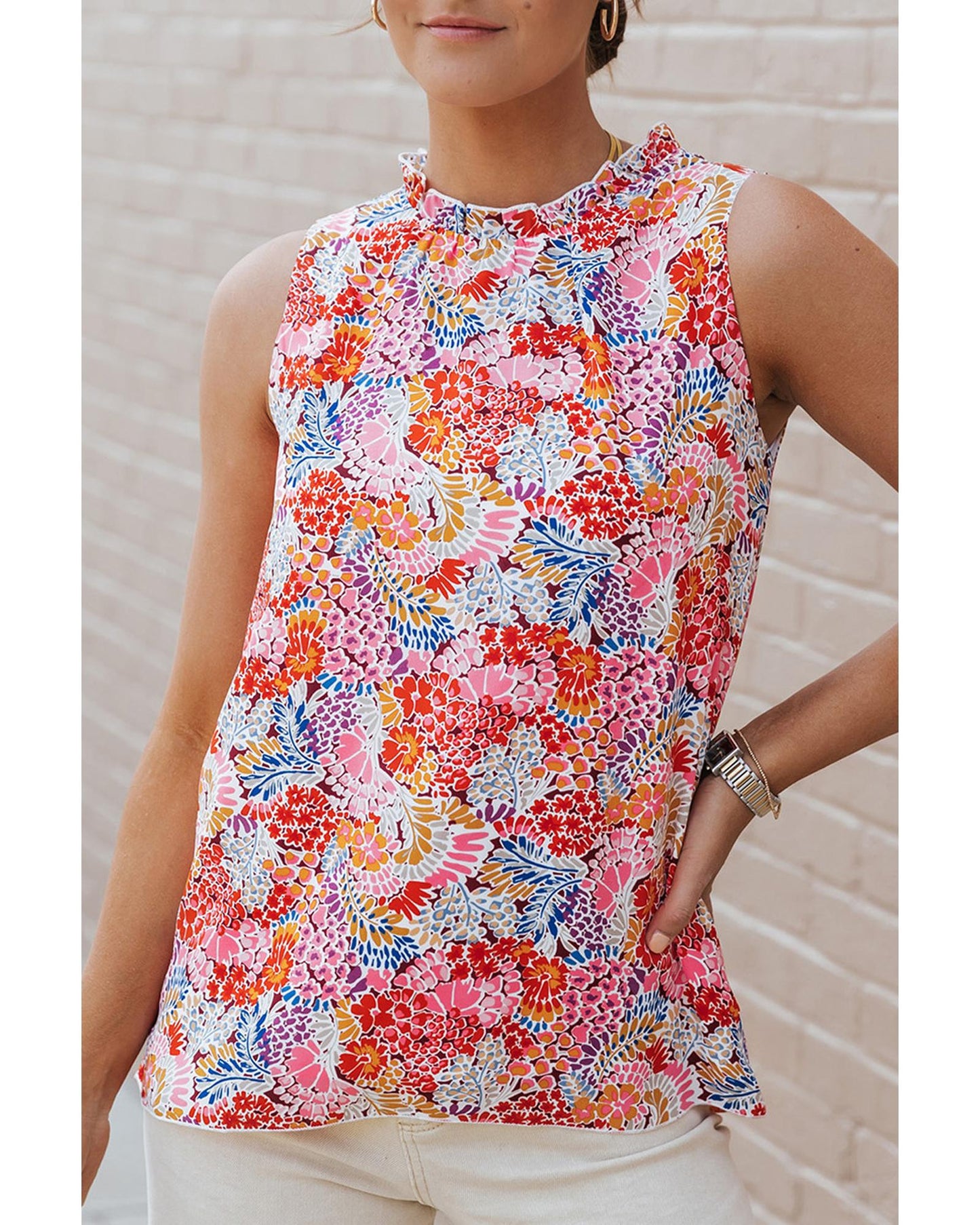 Multicolor Floral Print Relaxed Tank Top - M