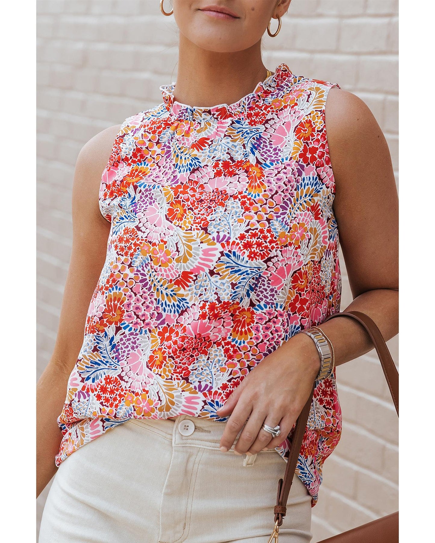 Multicolor Floral Print Relaxed Tank Top - M