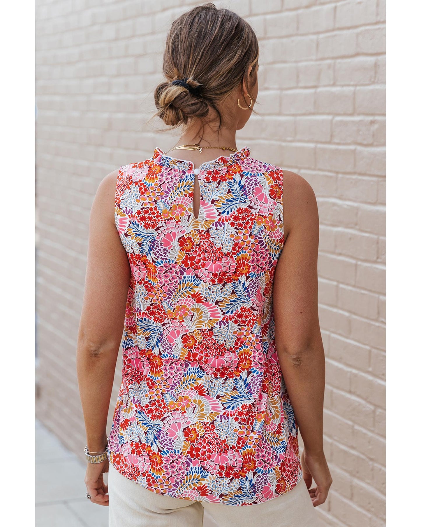 Multicolor Floral Print Relaxed Tank Top - M