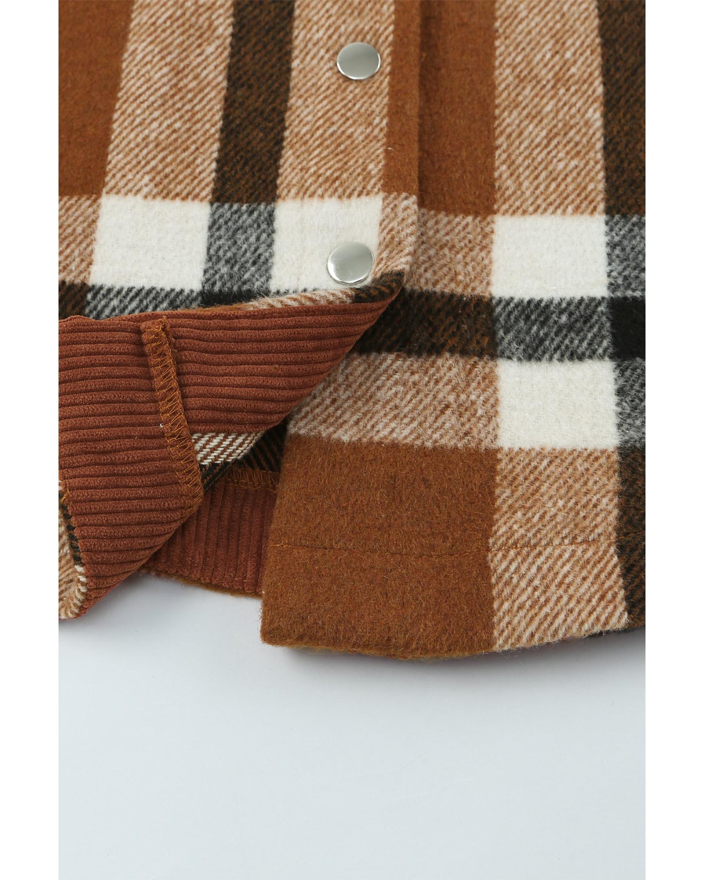 Brown Pocketed Buttoned Plaid Shirt Jacket - M