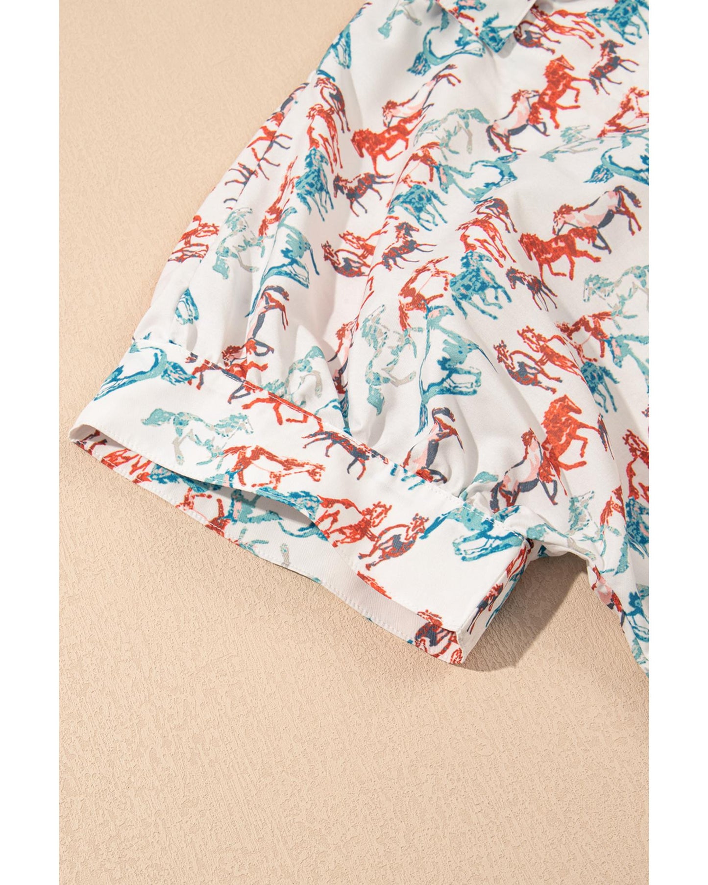 White Horse Galloping Allover Print Split Neck Plus Size Blouse - 3X