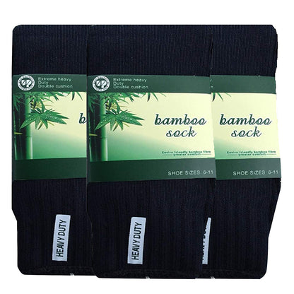3 Pairs BAMBOO SOCKS Mens Heavy Duty Premium Thick Work Socks Cushion BULK - Navy Blue - 6-11