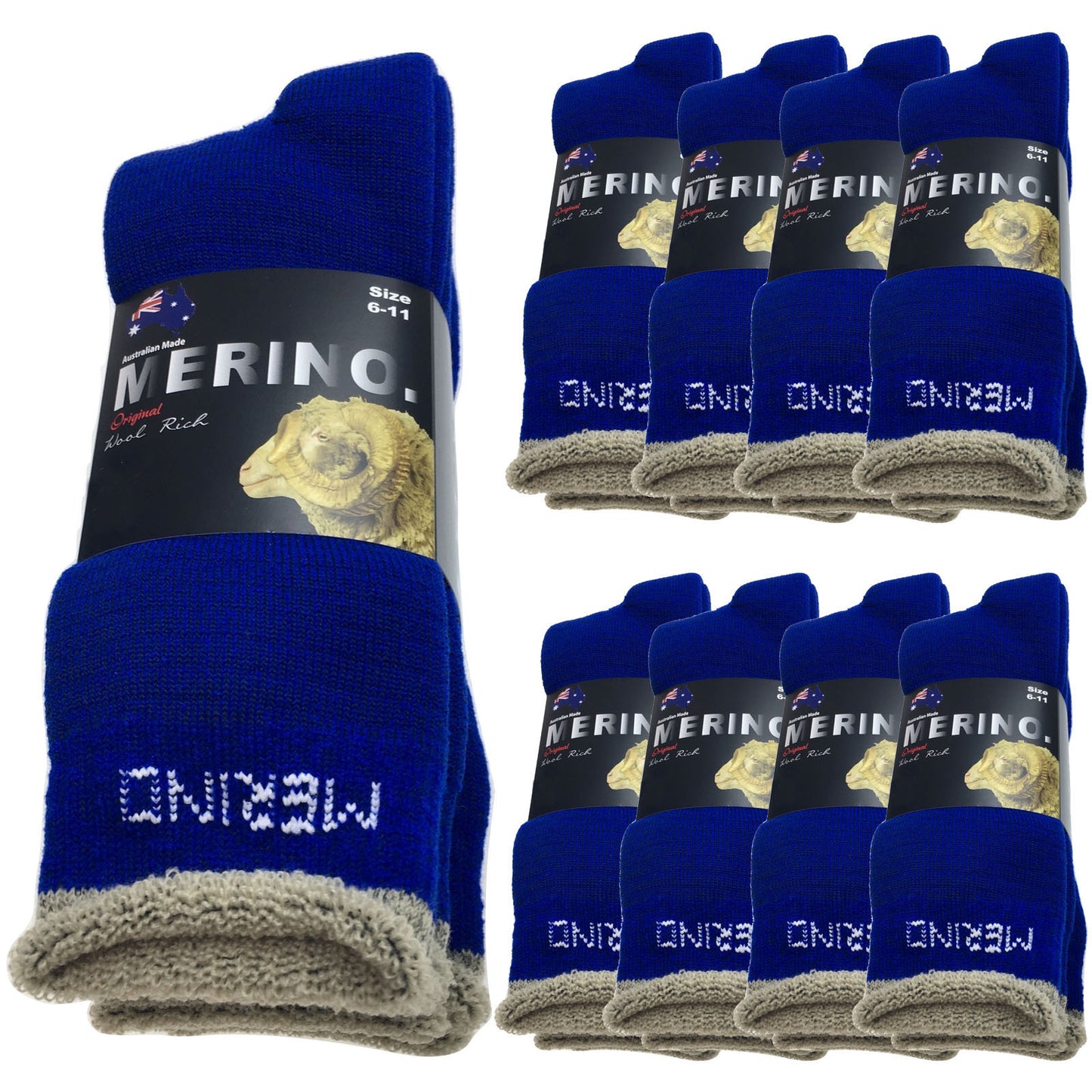 9 Pairs MERINO WOOL SOCKS Mens Heavy Duty Premium Thick Work Socks Cushion BULK - Blue - 6-11