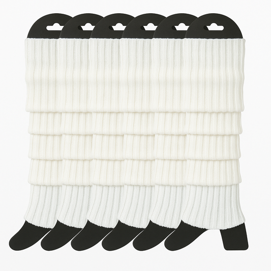 6x Womens Leg Warmers Disco Winter Knit Dance Party Crochet Legging Socks Costume - White