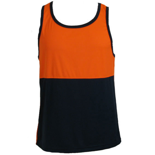 Hi Vis SINGLET Work Wear Safety Tank Top Fluro Micro Mesh UPF50+ High Visibility - Orange - X-Large