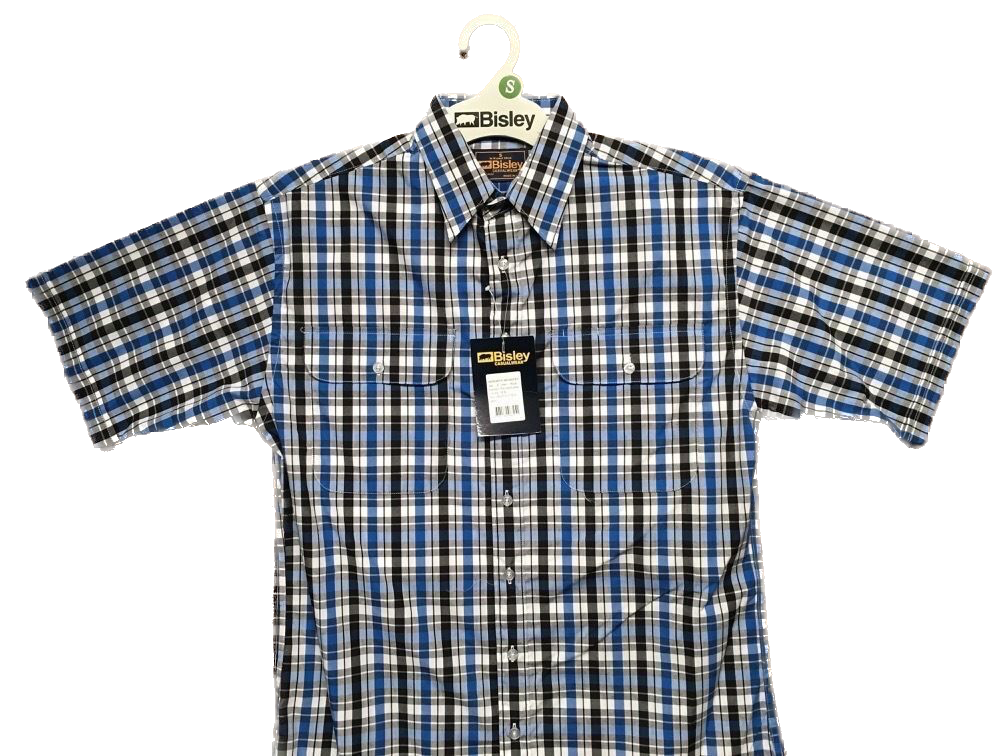 BISLEY SHORT SLEEVE SHIRT Everyday Casual Business Work Cotton Blend Check - BS2572_CBLK (BLK) - S